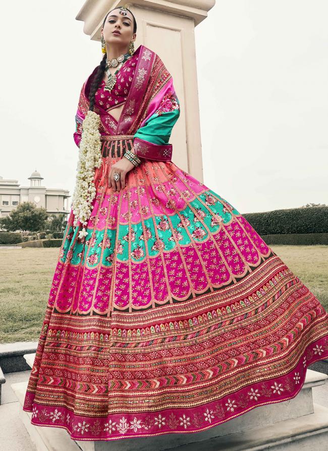 Silk Pink Bridal Wear Embroidery Work Readymade Lehenga Choli